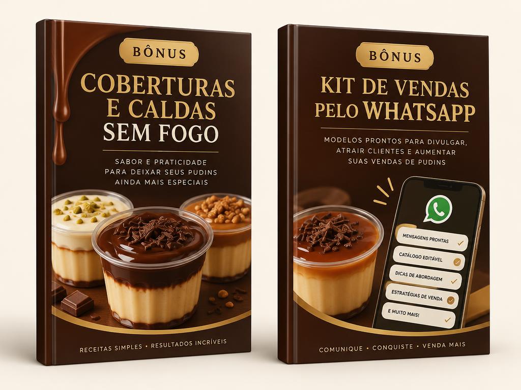 Ebooks bônus: Coberturas e Caldas Sem Fogo e Kit de Vendas pelo WhatsApp